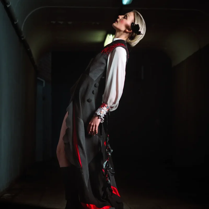 Ripped Exposure, beaded coat with butterfly print